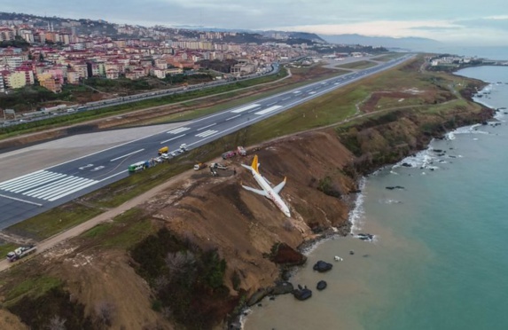 لغزندگی باند فرودگاه هواپیما را تا لب دریای سیاه کشاند + تصویر