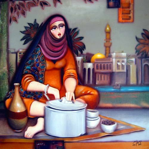 زن باقلا فروش - تابلویی از ناصر ثامر نقاش عراقی