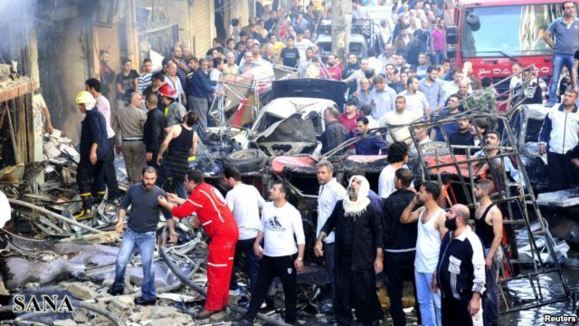 شهرک جرمانا در حومه دمشق که روز دوشنبه ۸ آبان بمب در آن منفجر شد.