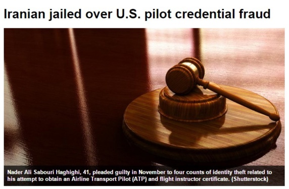 خلبان قلابی ایرانی در امریکا به زندان محکوم شد خلبان قلابی ایرانی در امریکا به زندان محکوم شد